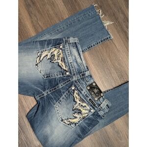 Miss Me Easy Boot‎ Blue Embellished Wing Pocket Jeans Customized Size 29x28
